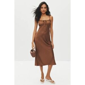 B48 Ciao Lucia Leo Polka Dot Slip Dress M Brown Satin Spaghetti Party Events